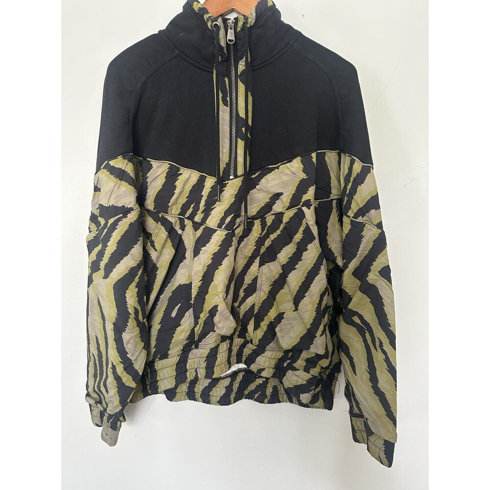 Free People Movement Half Zip Hooded Animal Print Hoodie Pockets Black Green M - Picture 2 of 7